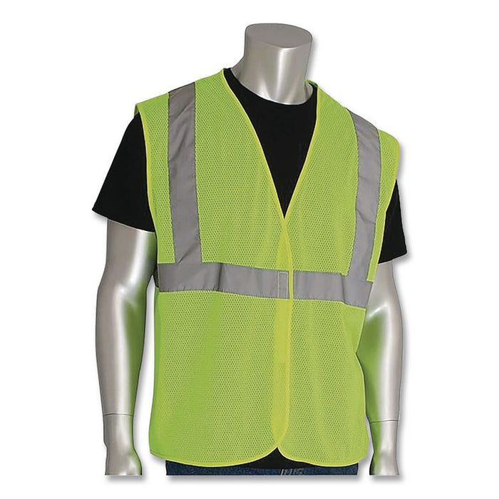 ANSI Class 2 Hook and Loop Safety Vest, Polyester Mesh, X-Large, Lime
