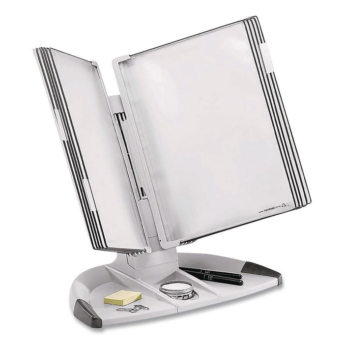 Modular Desktop Document Holder, 10 Panels with Black Borders, Gray Base