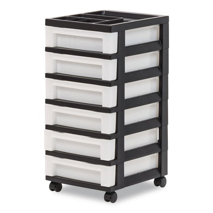 Six-Drawer Durable Storage Cart, Plastic, 15 lb Capacity, 12.13 x 14.38 x 26.38, Clear/Black