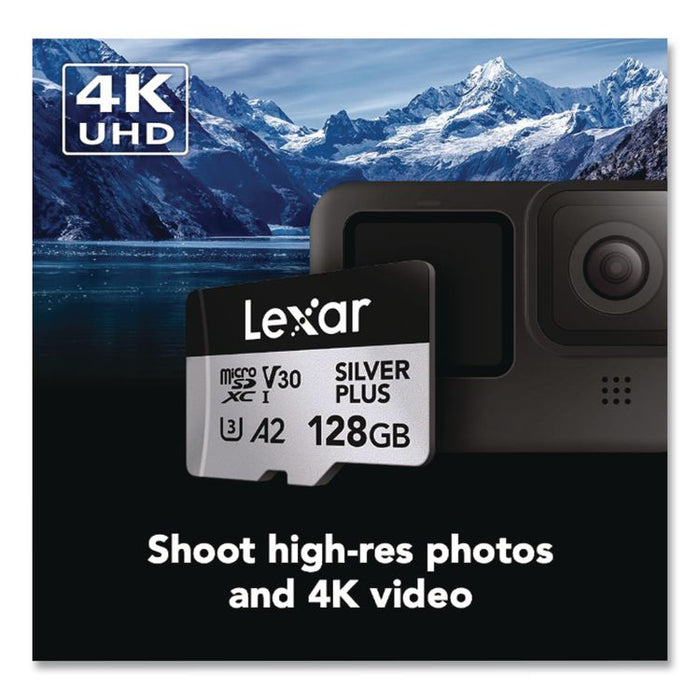 Professional SILVER Series microSDXC Memory Card with Adapter, UHS-I, V30 Class 10, 128 GB