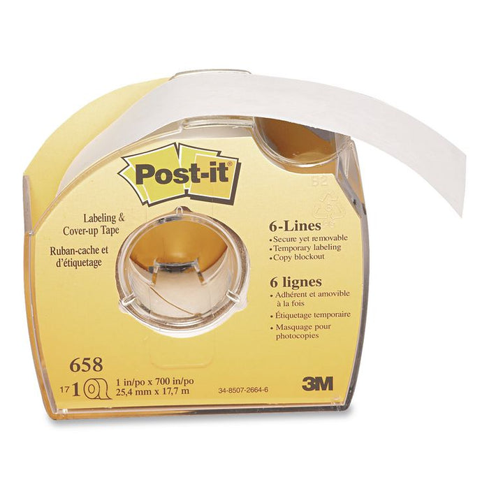 Labeling and Cover-Up Tape, Non-Refillable, 1" x 19.44 yd, White Tape, Clear Dispenser, 24/Carton