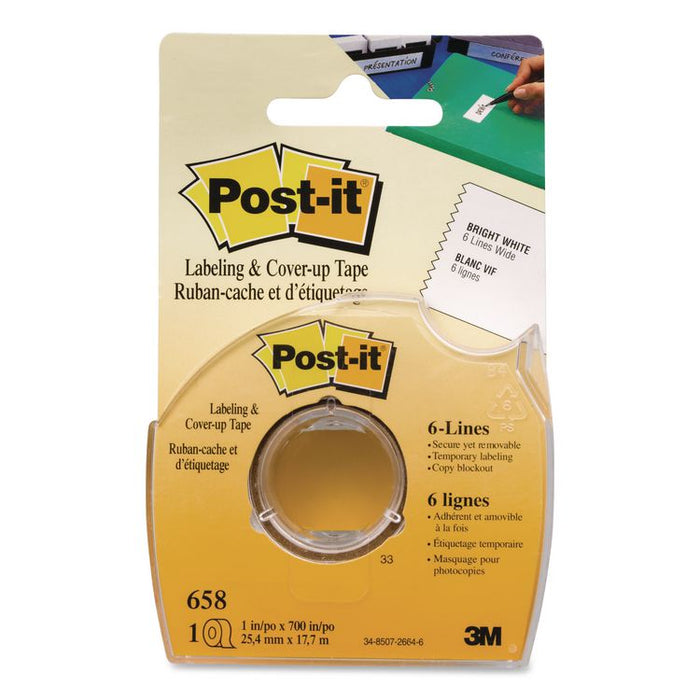 Labeling and Cover-Up Tape, Non-Refillable, 1" x 19.44 yd, White Tape, Clear Dispenser, 24/Carton