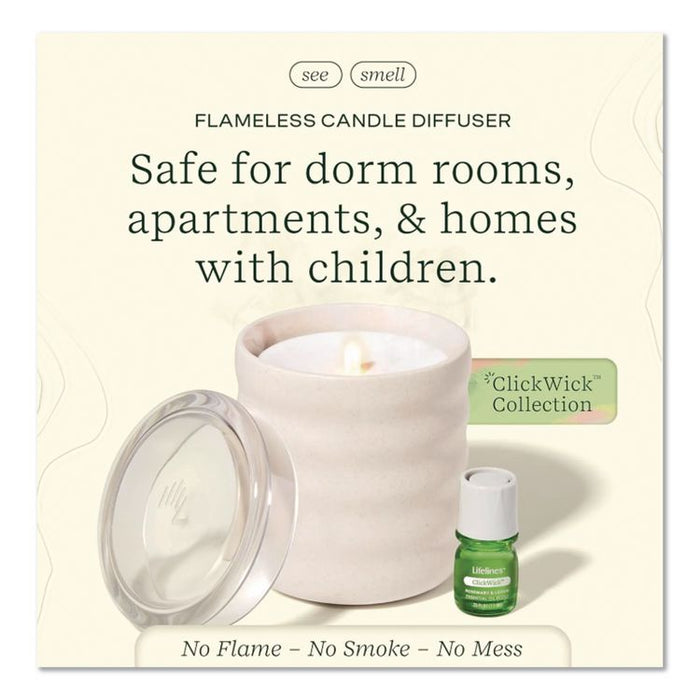 Aromatherapy Essential Oil Flameless Candle Diffuser, Rosemary and Lemon Essential Oil, 5.5 x 5.5 x 5.5, Ivory