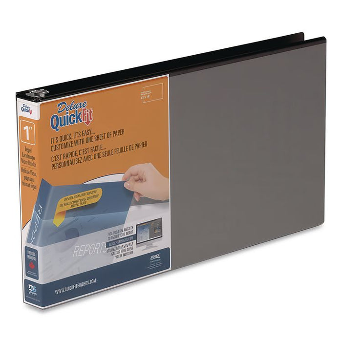 QuickFit Landscape Spreadsheet Round Ring View Binder, 3 Rings, 1" Capacity, 14 x 8.5, Black