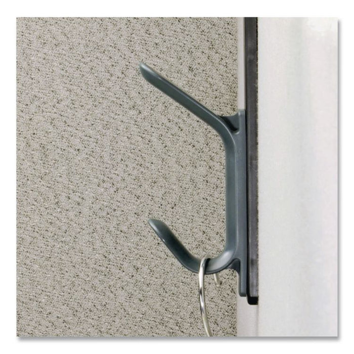 Cubicle Double Coat Hook, Plastic, Gray, Supports 10 lbs