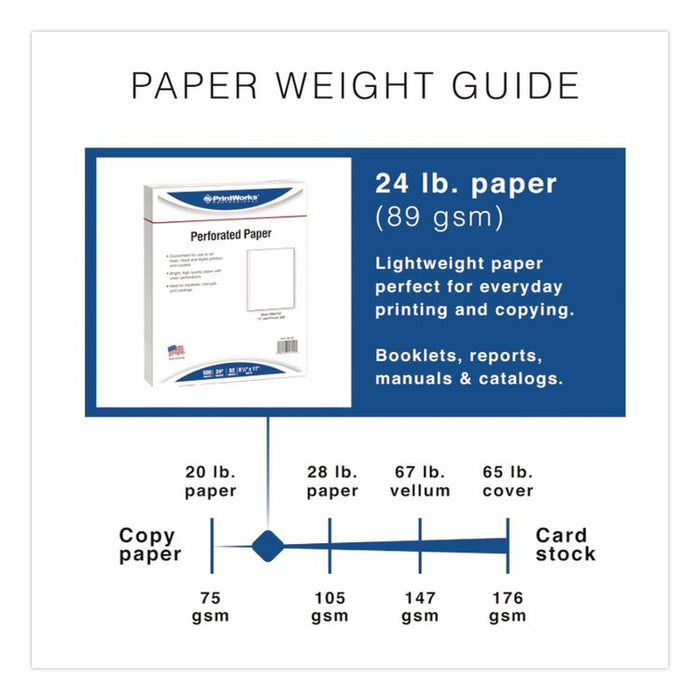 Perforated Paper, 92 Bright, Perforated 0.5" from Left, 24 lb Bond Weight, 8.5 x 11, White, 500 Sheets/Ream, 5 Reams/Carton