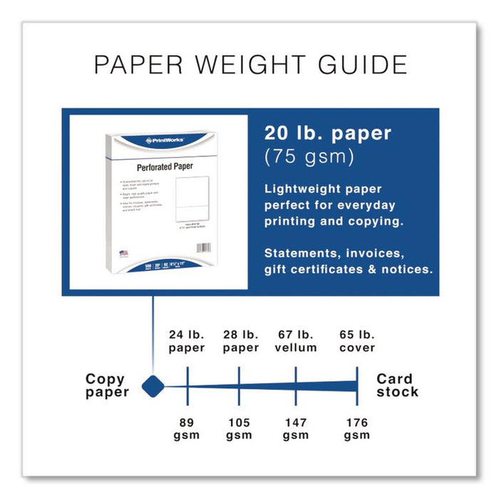 Perforated Paper, 92 Bright, Perforated 3.63 from Bottom, 24 lb Bond Weight, 8.5 x 11, White, 500 Sheets/Ream, 5 Reams/Carton