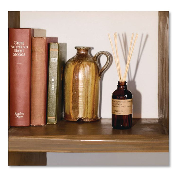 Reed Diffuser, Teakwood and Tobacco, 3.5 oz, 4.25" Bottle, 9" Reeds, Amber
