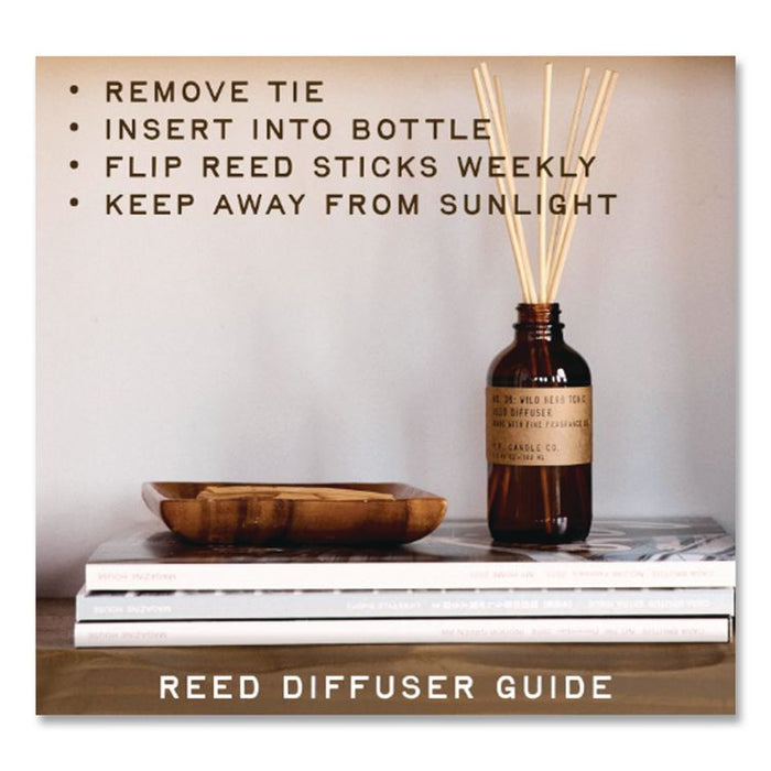 Reed Diffuser, Teakwood and Tobacco, 3.5 oz, 4.25" Bottle, 9" Reeds, Amber