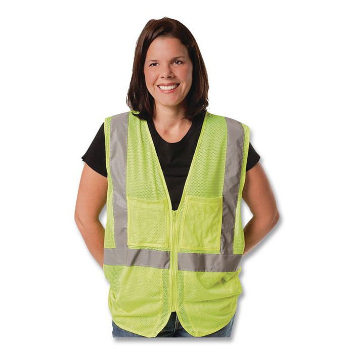 ANSI Class 2 Hook and Loop Safety Vest, Polyester Mesh, Large, Lime
