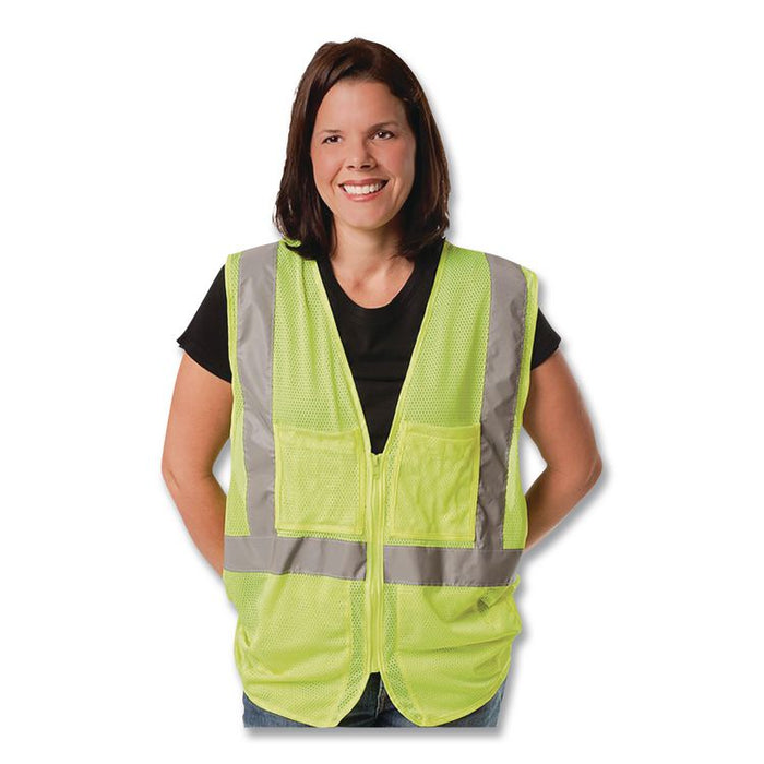 ANSI Class 2 Hook and Loop Safety Vest, Polyester Mesh, Medium, Lime