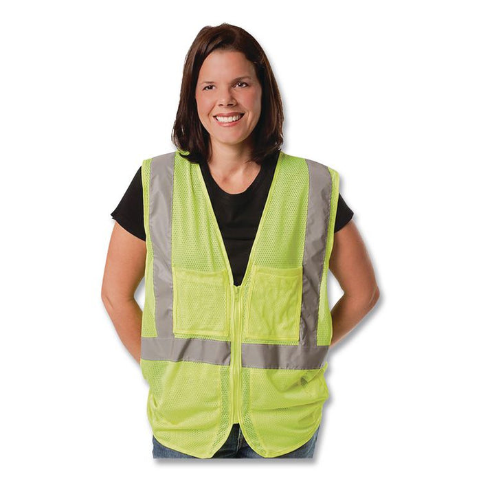 ANSI Class 2 Hook and Loop Safety Vest, Polyester Mesh, X-Large, Lime