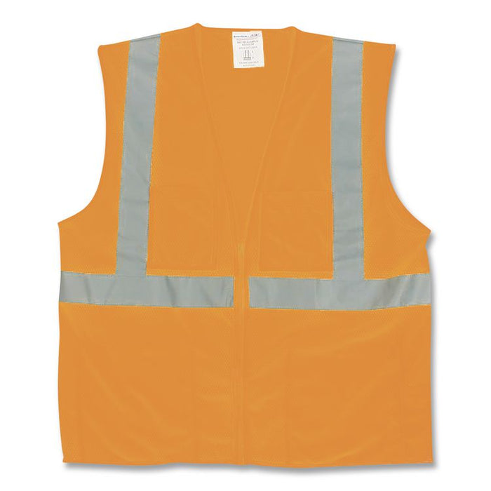 ANSI Class 2 Hook and Loop Safety Vest, Polyester Mesh, Medium, Hi-Viz Orange