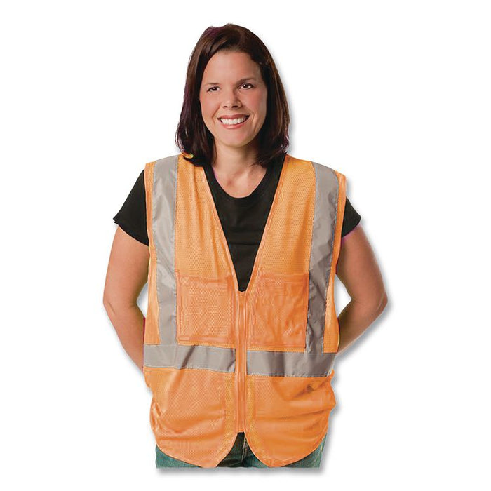 ANSI Class 2 Hook and Loop Safety Vest, Polyester Mesh, Medium, Hi-Viz Orange
