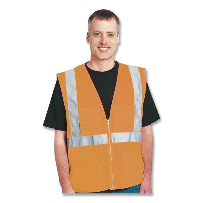 ANSI Class 2 Hook and Loop Safety Vest, Polyester Mesh, Medium, Hi-Viz Orange