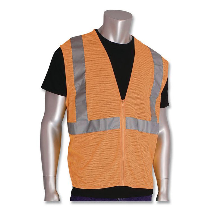 ANSI Class 2 Hook and Loop Safety Vest, Polyester Mesh, Medium, Hi-Viz Orange