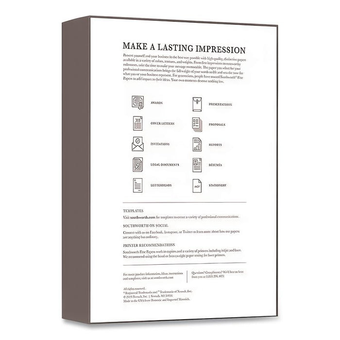 100% Cotton Business Paper, 95 Bright, 24 lb Bond Weight, 8.5 x 11, White, 500/Box