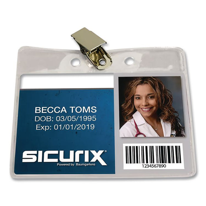 SICURIX Badge Holder, Horizontal, 2.5 x 3.5, Clear, 50/Box
