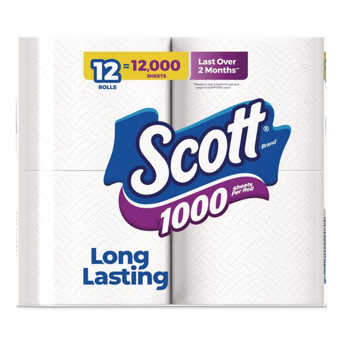 1000 Bathroom Tissue, Septic Safe, 1-Ply, White, 1,000 Sheets/Roll, 12 Rolls/Pack, 4 Packs/Carton