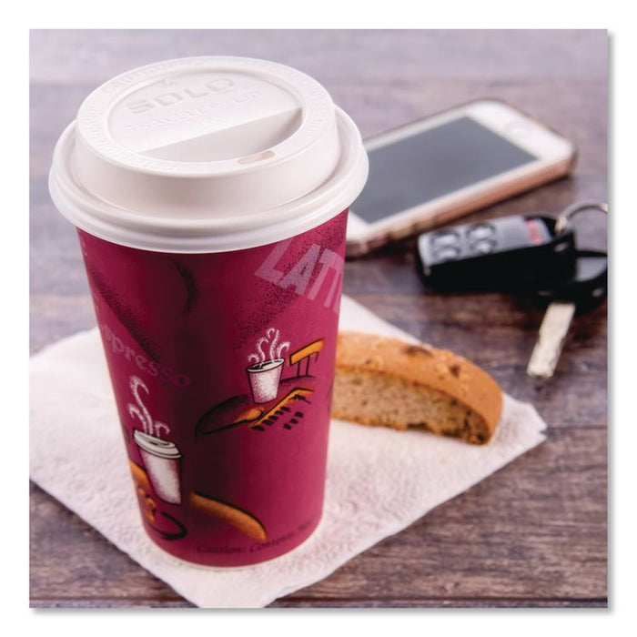 Traveler Hot Cup Lids, Fits 12 oz to 16 oz Hot Cups, Plastic, White, 100/Pack