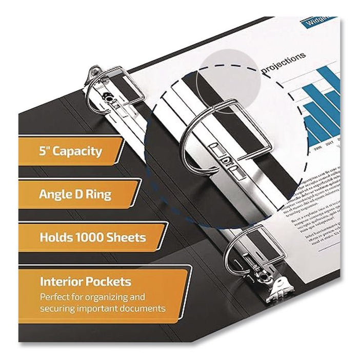 D-Ring View Binder, 3 Rings, 5" Capacity, 11 x 8.5, Black