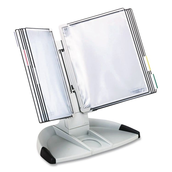 Modular Desktop Document Holder, 10 Panels with Black Borders, Gray Base