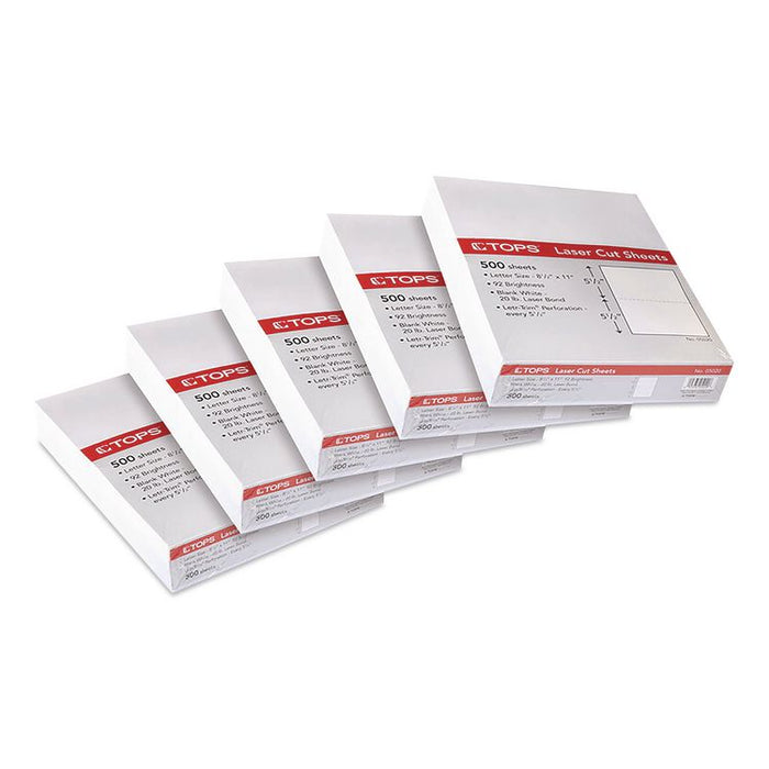 Blank Sheets for 2-Up W-2/1099 Tax Forms, Perforated at 5.5, 84 Bright, 20 lb Bond, 8.5 x 11, 500 Sheets/Ream, 5 Reams/Carton