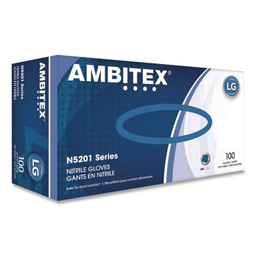 N5201 Series Powder-Free Nitrile Gloves, Large, 9" Long, Blue, 100/Box