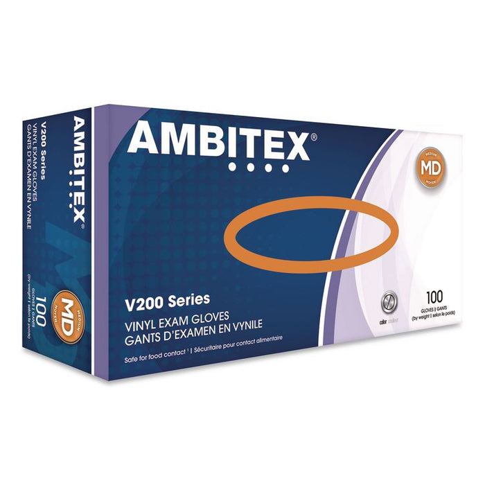 V200 Series Powder-Free Vinyl Exam Gloves, Medium, 4 mil Thick, 9" Long, Clear, 100/Box, 10 Boxes/Carton
