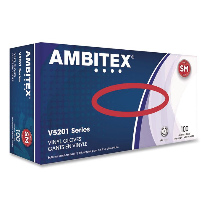 V5201 Series Powder-Free Vinyl Gloves, Small, 3 mil Thick, 9" Long, Clear, 100/Box, 10 Boxes/Carton