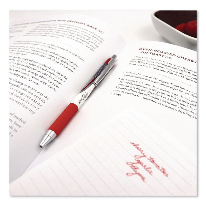 Z-Grip Flight Ballpoint Pen, Retractable, Bold 1.2 mm, Red Ink, Red/White/Silver Barrel, Dozen