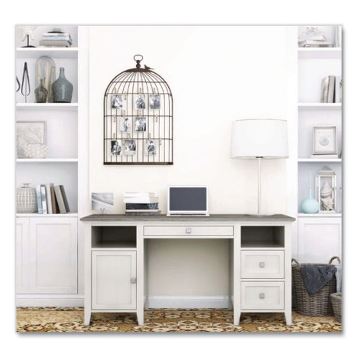 Abington Two-Pedestal Wood Computer Desk, 60" x 23.63" x 30.25", Dusty Aged Oak/Antique White