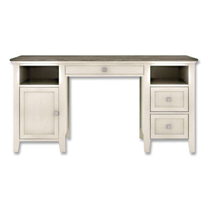 Abington Two-Pedestal Wood Computer Desk, 60" x 23.63" x 30.25", Dusty Aged Oak/Antique White