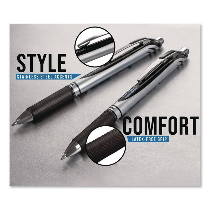 EnerGel RTX Gel Pen, Retractable, Medium 0.7 mm, Black Ink, Black/Gray Barrel, 6/Pack