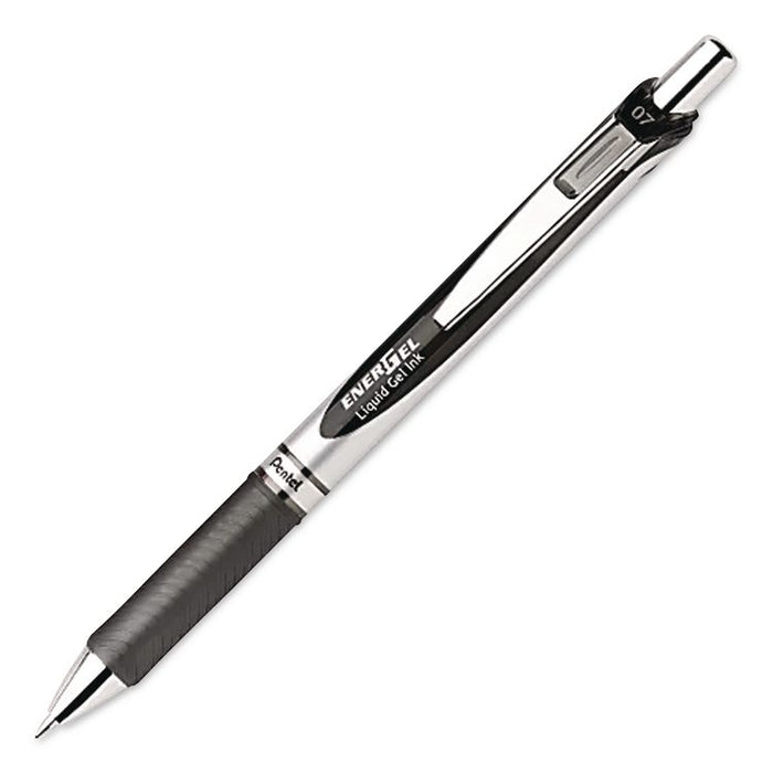 EnerGel RTX Gel Pen, Retractable, Medium 0.7 mm, Black Ink, Black/Gray Barrel, 6/Pack