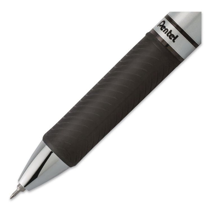 EnerGel RTX Gel Pen, Retractable, Extra-Fine 0.3 mm, Black Ink, Black/Silver Barrel, Dozen