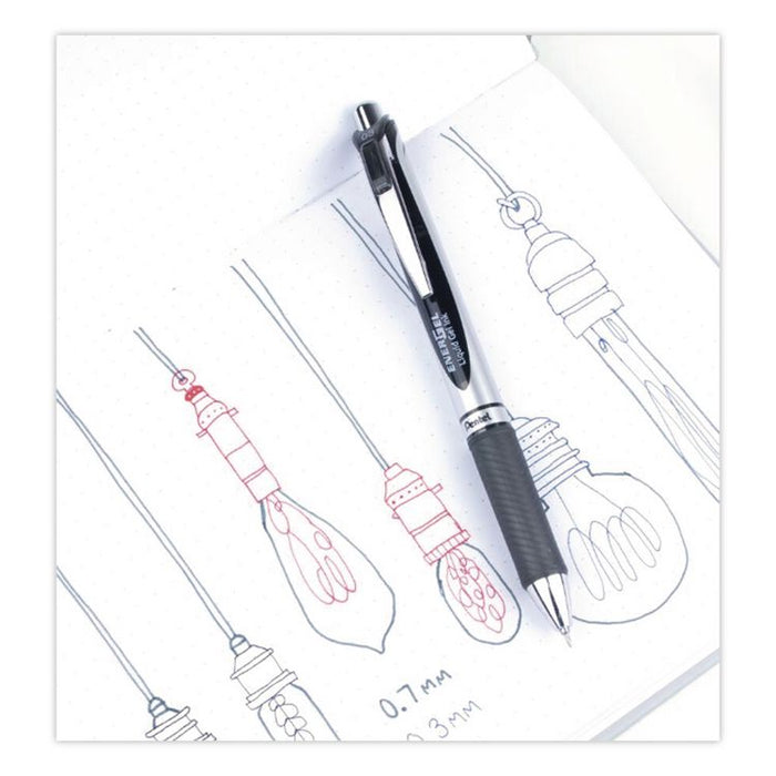 EnerGel RTX Gel Pen, Retractable, Extra-Fine 0.3 mm, Black Ink, Black/Silver Barrel, Dozen