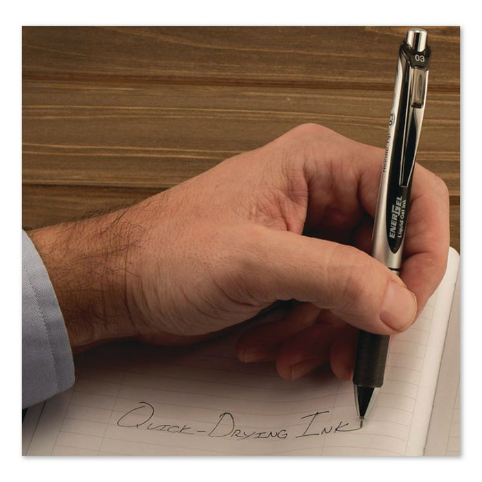 EnerGel RTX Gel Pen, Retractable, Extra-Fine 0.3 mm, Black Ink, Black/Silver Barrel, Dozen