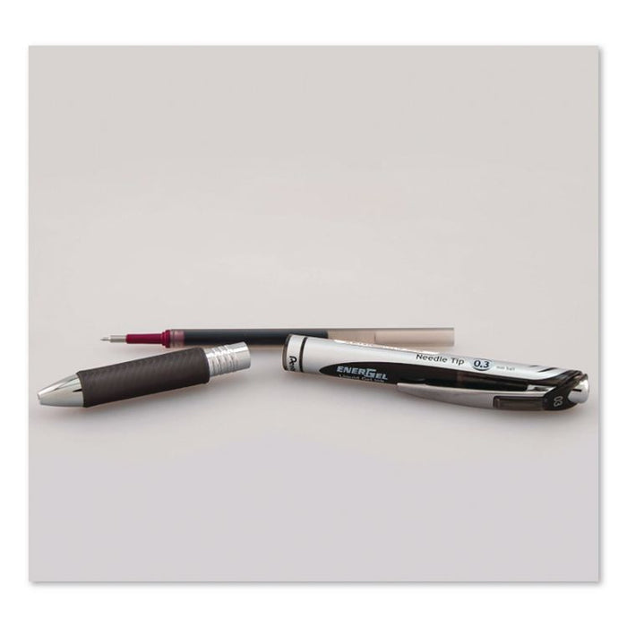 EnerGel RTX Gel Pen, Retractable, Extra-Fine 0.3 mm, Black Ink, Black/Silver Barrel, Dozen