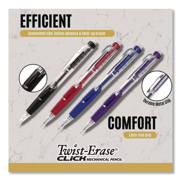 Twist-Erase CLICK Mechanical Pencil, 0.7 mm, HB (#2), Black Lead, Assorted Barrel Colors, 6/Pack