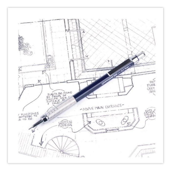 GraphGear 500 Mechanical Drafting Pencil, 0.5 mm, HB (#2), Black Lead, Black/Silver Barrel