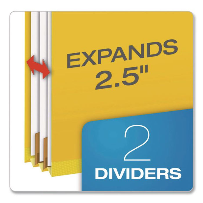 Pressboard Top Tab Classification Folders, 2/5-Cut Tab, Expands 2.5", 2 Dividers, 6 Fasteners, Letter Size, Yellow, 10/Box