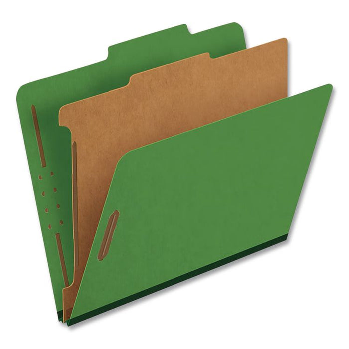 Pressboard Top Tab Classification Folders, 2/5-Cut Tab, Expands 1.75", 1 Divider, 4 Fasteners, Legal Size, Dark Green, 10/Box