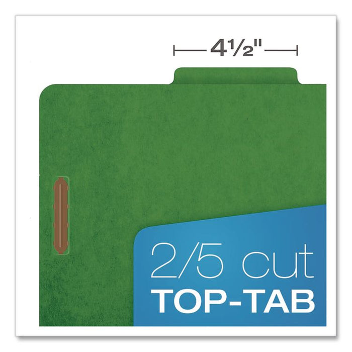 Pressboard Top Tab Classification Folders, 2/5-Cut Tab, Expands 1.75", 1 Divider, 4 Fasteners, Legal Size, Dark Green, 10/Box