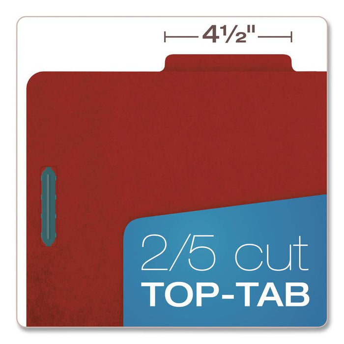 Pressboard Top Tab Classification Folders, 2/5-Cut Tab, Expands 1.75", 1 Divider, 4 Fasteners, Letter Size, Bright Red, 10/BX