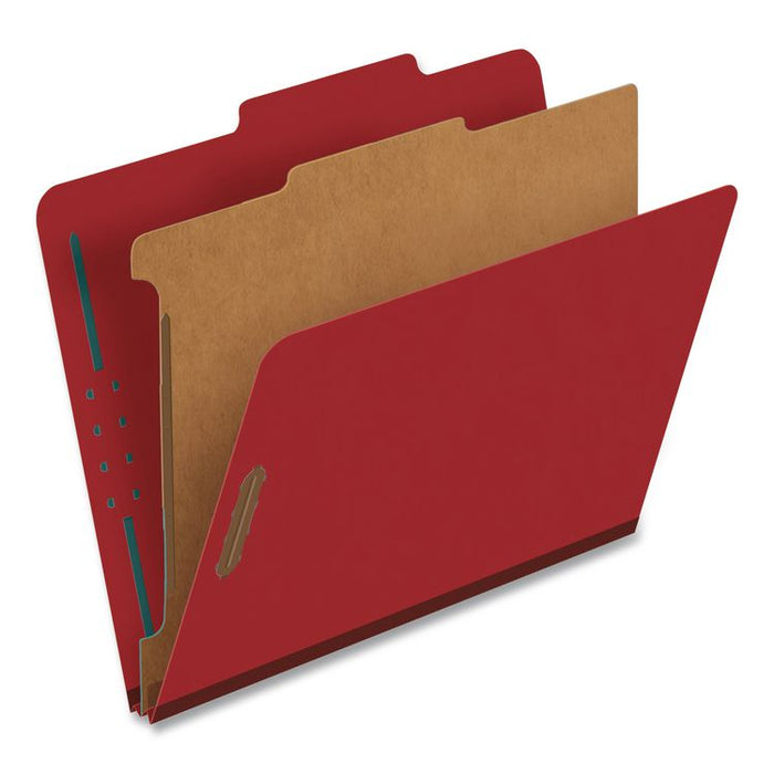 Pressboard Top Tab Classification Folders, 2/5-Cut Tab, Expands 1.75", 1 Divider, 4 Fasteners, Letter Size, Bright Red, 10/BX