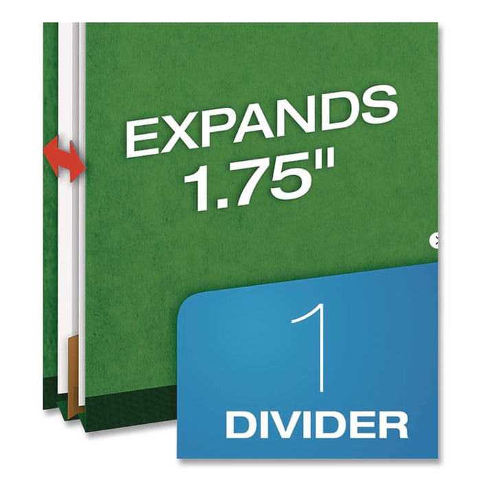 Pressboard Top Tab Classification Folders, 2/5-Cut Tab, Expands 1.75", 1 Divider, 4 Fasteners, Letter Size, Dark Green, 10/BX