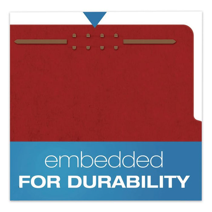 Pressboard Classification Folders, 2/5-Cut Tab, Expands 2.5", 2 Full-Pocket Dividers, 6 Fasteners, Letter Size, Red, 10/Box