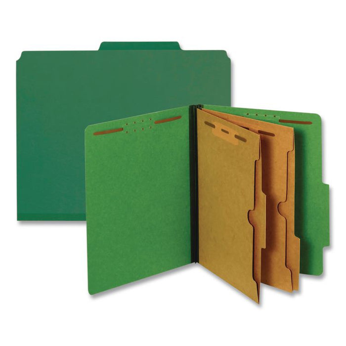 Pressboard Classification Folders, 2/5 Tab, Expands 2.5", 2 Full-Pocket Dividers, 6 Fasteners, Letter Size, Dark Green, 10/BX