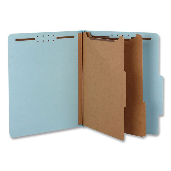 Pressboard Top Tab Classification Folders, 2/5-Cut Tab, Expands 2.5", 2 Dividers, 6 Fasteners, Letter Size, Light Blue, 10/BX